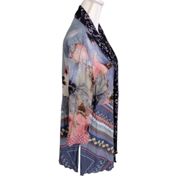 JOHN MARK Kimono 2X Multicolor Open Front 3/4 Sleeve Boho Hippie Sexy Mesh Back - Picture 7 of 15